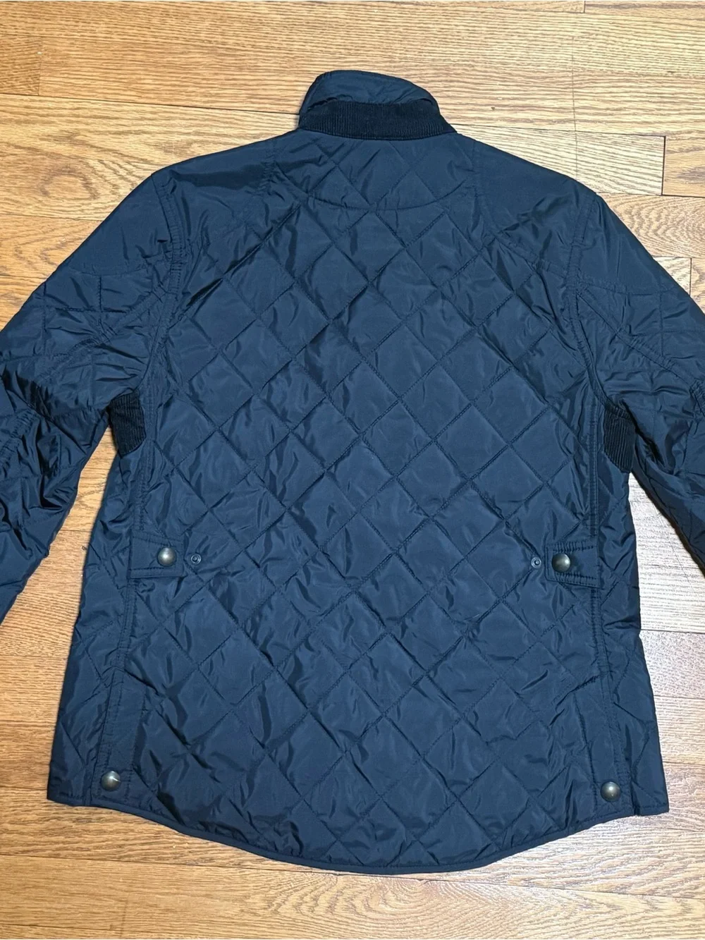 Ralph Lauren Sport Black Diamond-Quilted Riding Jacket w/Embroidered Crest Logo